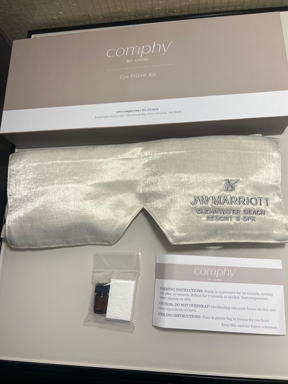 JW Marriott Clearwater Beach Resort & Spa eye pillow kit by The Comphy Co.